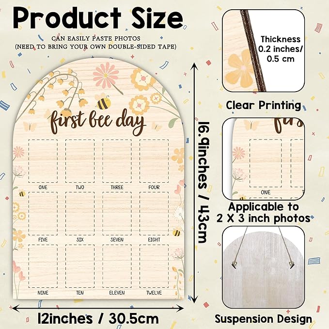 One Year of Wood Photo Board, My First Year Milestone Photo Board, 12 Monthly Baby Picture Frame, First Bee Day Nursery Decor, Girl Boy 1st Birthday Decorations, Baby Keepsake Gift-A18