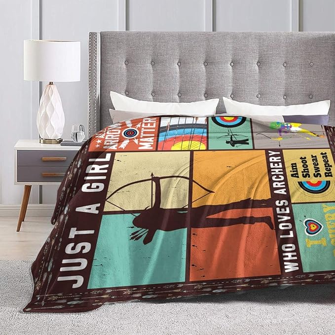 Archery Blanket Just a Girl Loves Archery Throw Blankets for Girls Women Warm Soft Fleece Flannel Throws Archery Target Stuff Print Sports Bedding Decor Gifts for Kids Teens Adults 50"x40"
