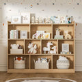 Oak Bookshelf, Wood Bookcase with 3 Tier Open Shelves, 10-Cube Minimalist Storage Shelf for Living Room, Bedroom, 55.1" W x 42.5" H