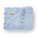 mimixiong Cotton Baby Blanket Knitted Crochet Receiving Crib Nursery Swaddling Blankets for Newborn Baby Boy Girl 30x40 Inch (LightBlue)