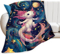 Axolotl Blanket Outer Space Salamander Gifts Throw Blanket Super Soft Flannel Lightweight Fluffy Plush Cozy Fuzzy Fleece Axolotls Decor Blanket for Girl Woman Boys Kids Adults for Bed Sofa 40"X50"