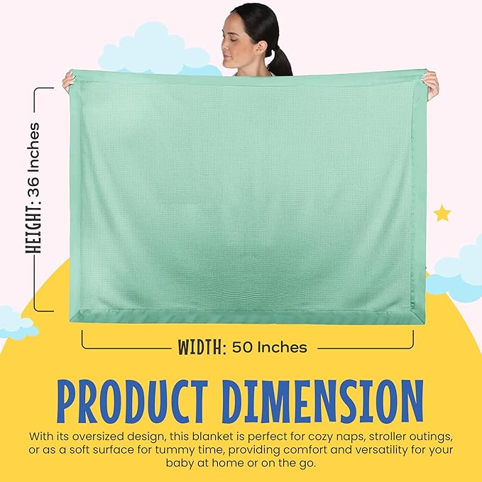 Blankets Thermal Waffle Baby Blanket Crib Bedding - Soft Cozy Warm Infant Thermal Cover for Nursery Stroller or Bassinet, Lightweight Ideal Shower Gift, Satin Trim Mint Green 36" x 50"