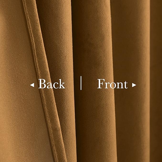StangH Gold Brown Curtains 92 inches Long Super Soft Velvet Room Darkening Thermal Insulated Window Drapes Back Tab Luxury Decor for Sliding Door Living Room, W52 x L92, 2 Panels