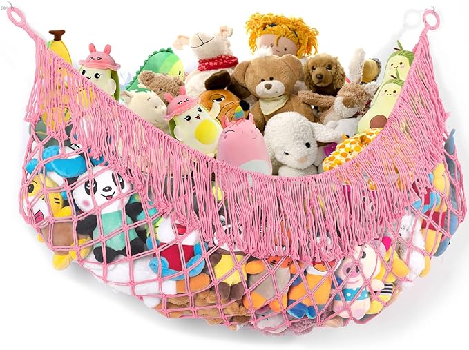 Stuffed Animal Hammock - Extra Large 56'' Long, Stuffed Animal Storage, stuffed animal Holder net, Toy Hammock Large, Toy Storage Hanging Organizer - Pink