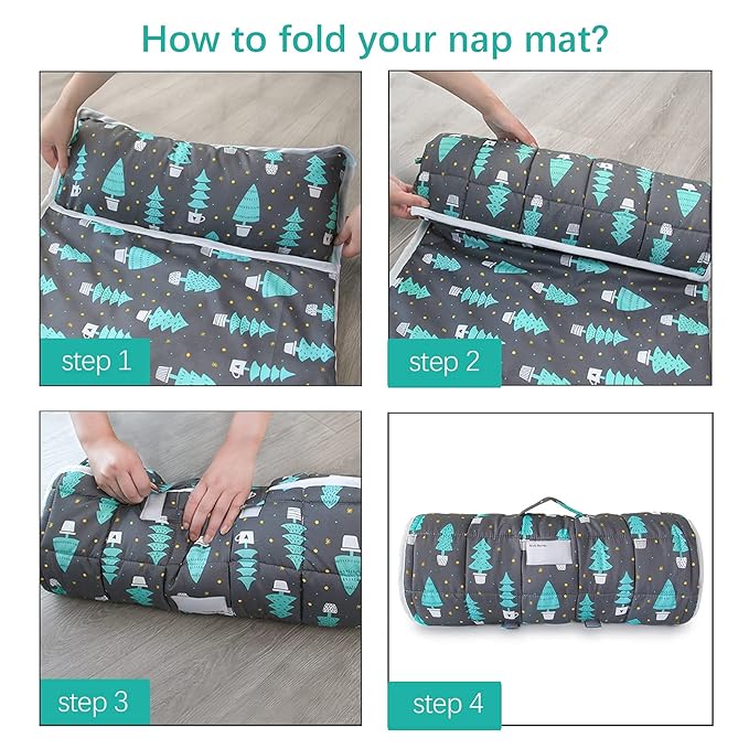 Biloban Toddler Nap Mat with Pillow and Blanket, Cot Nap Mats for Daycare Preschool, Portable Travel Sleeping Bag for Kids, Warm & Skin-Friendly, Dark Woods, 50" x 21"