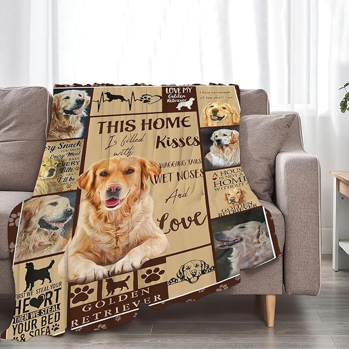 Tijuboni Golden Retriever Throw Blanket Dog Gifts for Girls Boys Women Men Kids Adults Soft Flannel Fleece Blanket for Couch Sofa Bed Home Decor 50"x60"