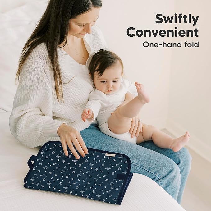 KeaBabies Portable Diaper Changing Pad, Easy Wipe Clean - Foldable Waterproof Baby Changing Mat for Diaper Bag, Compact, Lightweight, 25x13 Newborn, Infant, Baby Changer Travel Essential (Planets)