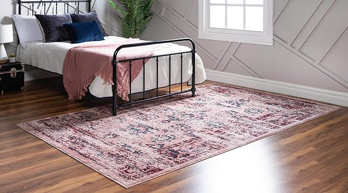 Rugs.com Charleston Collection Rug – 5' x 8' Pink Low-Pile Rug Perfect for Living Rooms, Large Dining Rooms, Open Floorplans