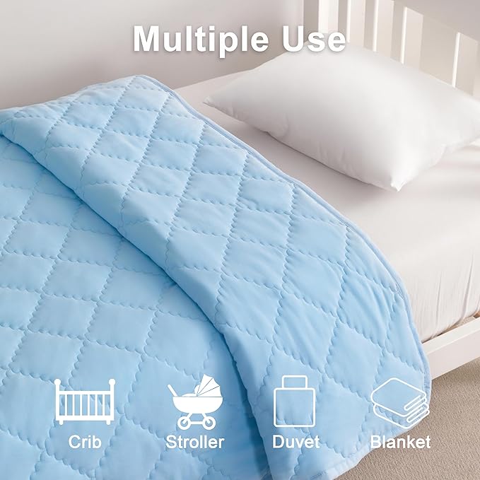 BEDSUM 100% Brushed Microfiber Down Alternative Toddler Comforter, Ultra Soft Lightweight and Warm Breathable Crib Quilted Blanket for Nursery Stroller Bed, 43x60 Inches, Aqua