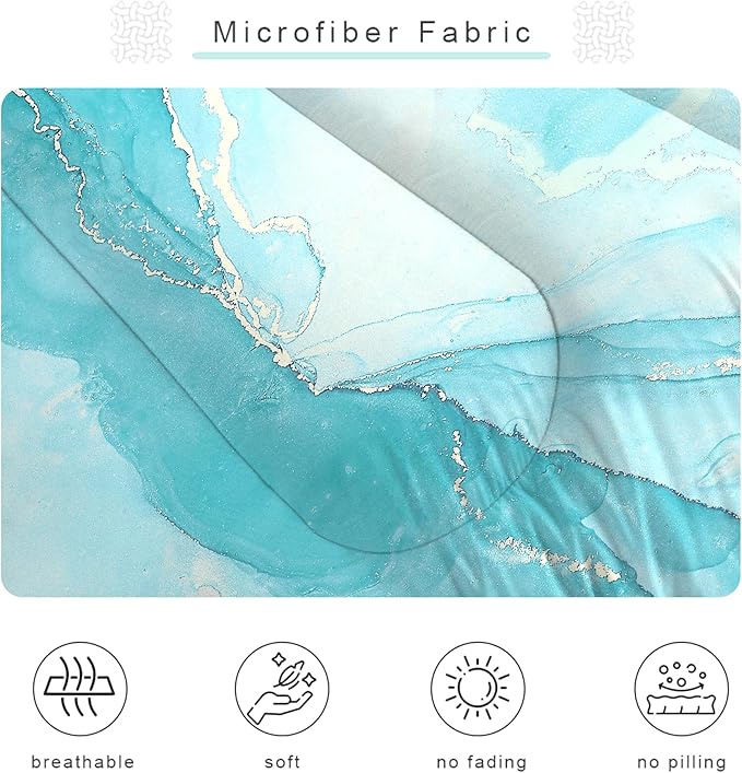 Comforter Set Blue Marble: King Size Aqua Blue Bedding Sets for Women Girls Teens Bedroom Luxury Silver Glitter Quilt Abstract Marbling Bed Set 1 Comforter & 2 Pillowcases