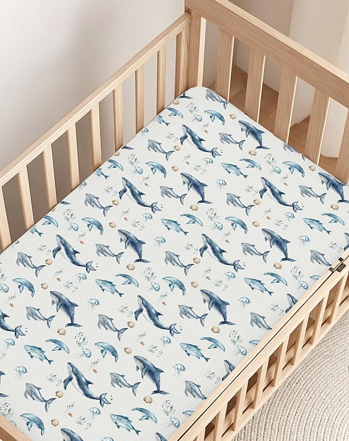 Crib Sheets for Boys and Girls, 2 Pack Fitted Baby Sheets for Standard Toddler Mattress 28" x 52", Soft Breathable Jersey Knit Baby Bedding (Aquatic Adventures)