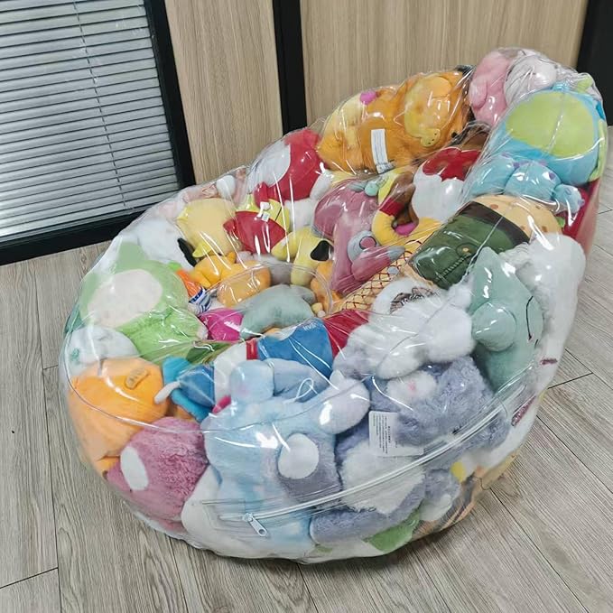 Clear Stuffed Animal Storage Bean Bag Chair Cover - Extra Large Stuffed Animal Storage Chair Waterproof & Easy-Clean Toy Organizer with Plastic Window (Cover Only, No Filler) (2Pcs)
