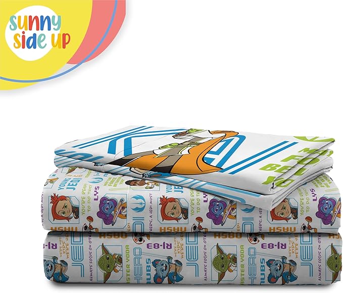 Sunny Side Up Star Wars Young Jedi Adventures Full Sheet Set - 4 Piece Kids Bedding Set Includes Pillow Cover - Super Soft Yoda Microfiber Sheets