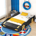 Harper & Bright Designs Full Size Race Car-Shaped Platform Bed with Wheels and Storage, Black+Yellow
