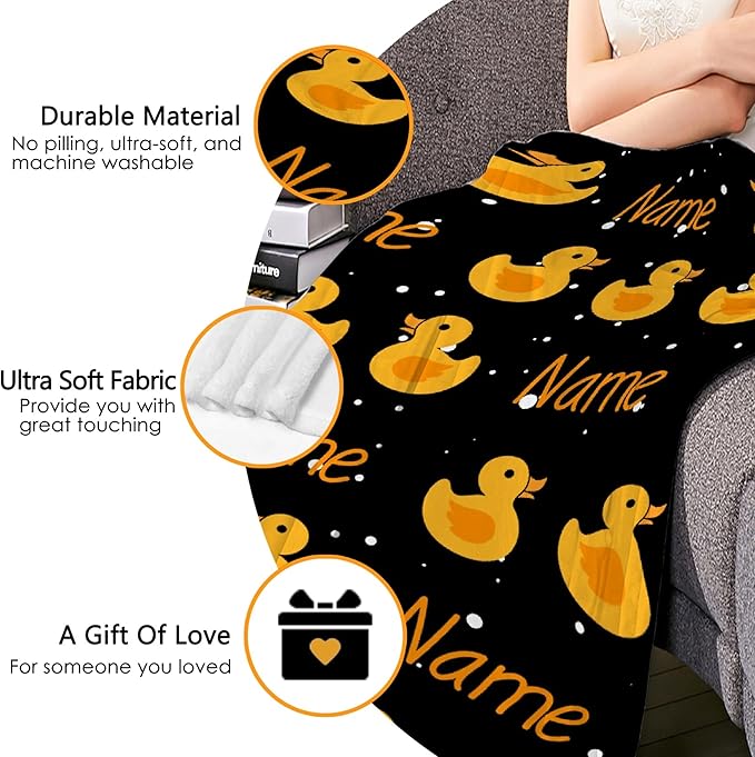 Custom Flannel Blanket with Text Cute Snowflake and Duck Customized Blankets Warm Unique Personalized Throw Souvenirs Gift of Love