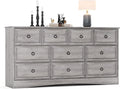 Grey 10 Drawer Dresser, 59" Large Dresser for Bedroom, Wood Chest of Drawers, TV Stand for 70 inch TV, Rustic Storage Dressers Organizer for Bedroom, Hallway