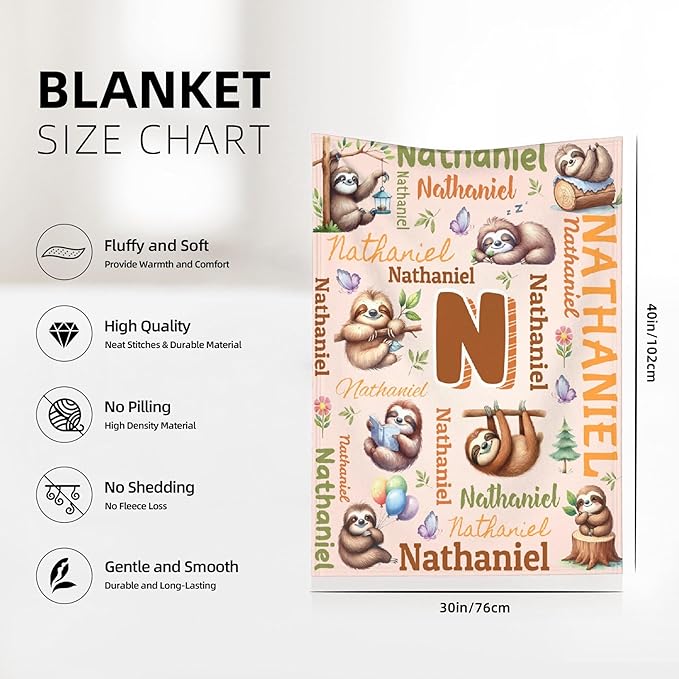 Personalized Custom Sloth Preschool Blanket Gifts for Baby Toddler Kids Boys Girls - Customized Sloth Super Soft Lightweight Flannel Sheets Decor for Crib Nap Couch - 30"x40" for Baby/Pets