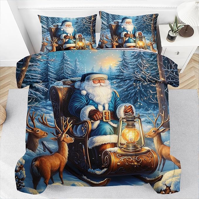 Raphus cucullatus Christmas Bedding King,Christmas Comforter Set,Santa Claus Decor Holiday Bedding Winter Quilt,Santa Claus Comforter Set,Snowflake Navidad Quilt Set,Cute Reindeer Quilt