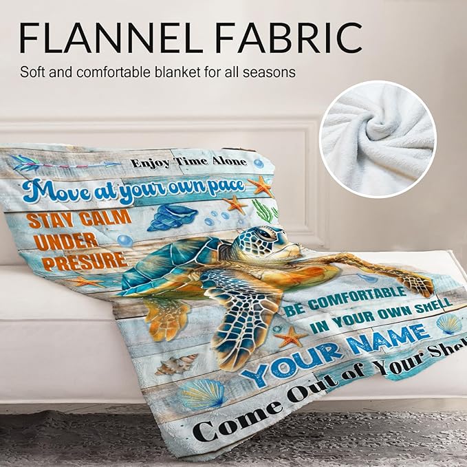 Personalized Turtle Stuff for Girls - 50" x 60" Inches Sea Turtle Blanket Gifts for Kids - Colorful Warm Cozy Blankets for Couch, Bed & Travel