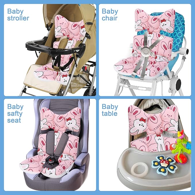 Baby Seat Pad Liner for Stroller–Soft and Breathable，3D Air Mesh Cotton Universal Baby Stroller Cushion(Pink Rabbit)