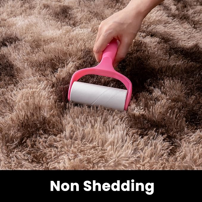 5x7 Shag Area Rug - Fluffy Fuzzy Nursery Kids Girls Room Rug - Soft Plush Furry Bedside Carpet - Tie-Dyed Brown
