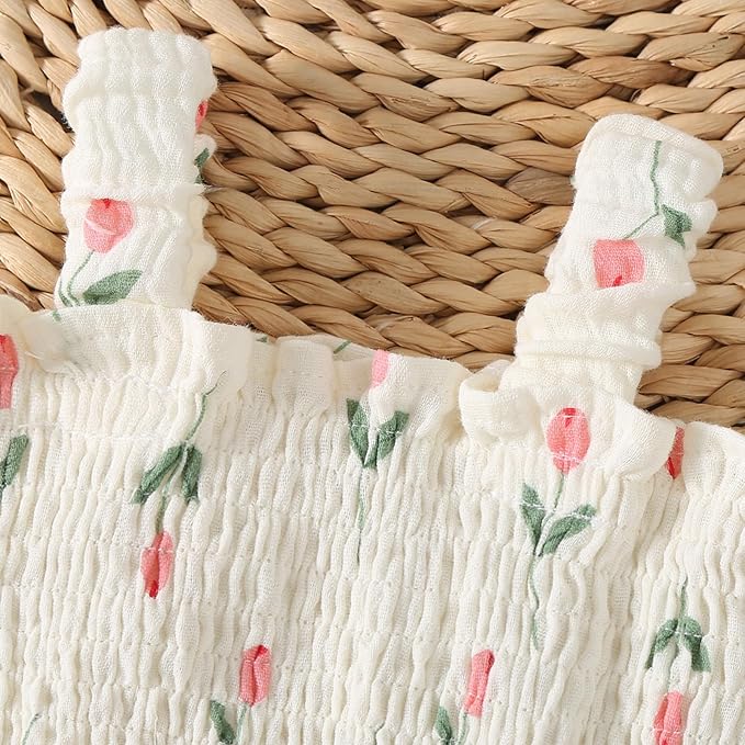 Mubineo Baby Girl Clothes Summer Dress Cotton Linen Romper Sleeveless Smocked Rompers Sun Dress Hat Skirt Boho Outfits