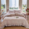 BuLuTu Purple Floral Duvet Cover King, Muslin Cotton Comforter Cover for King Size Bed, Cottage Ruffles Bedding Quilt Covers 104"x90", Zipper & 4 Ties, No Pillowcses, All Seasons