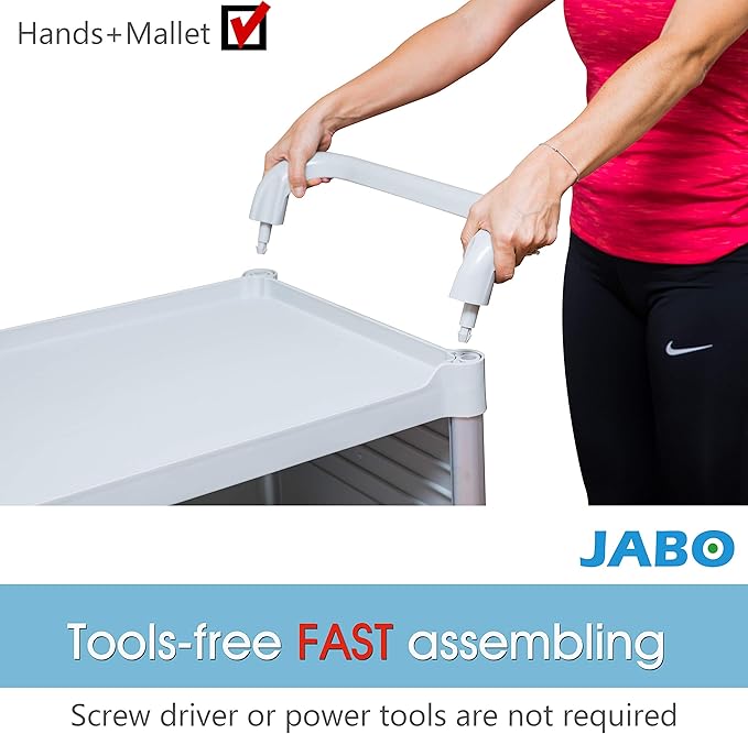 JaboEquip Large Lockable Medical Cart 3 Shelf Hospital Cart Overall Size L34.43xD19.69 inch, JBG-3D2, 606 lbs Load Cap. Off-White (Light Grey) Color