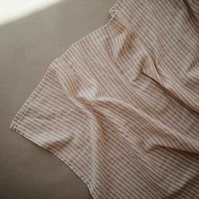 mushie Muslin Baby Swaddle Blanket | 100% Organic Cotton (Natural Stripe)
