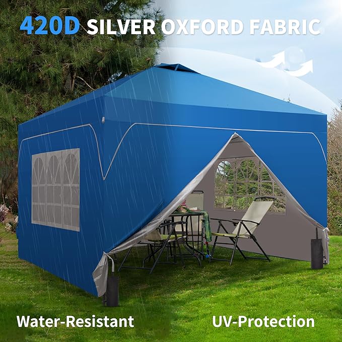 GDY 12x12FT Pop Up Canopy Tent with One Push Setup, Easy to Install with 4-Sidewalls for Events, Parties, Camping, Outdoor Gazebo with 4-Sandbags, Blue.