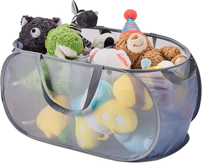 Large Toys Storage Basket Organizer Box for Kids, Boys, Girls - Foldable Toy Storage Bins with Dividers & 2 Sturdy Handles for Living Room, Bedroom, Playroom, Kidsroom (Grey, 2 Compartments)