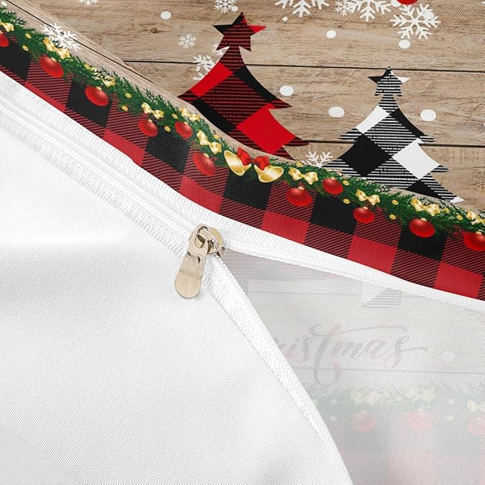 Manfei Plaid Tree Duvet Cover Set Full Size, Wooden Stripe Print Bedding Set 3pcs for Kids Boys Girls Bedroom Decor, Christmas Theme New Year Comforter Cover with 2 Pillowcases,No Comforter