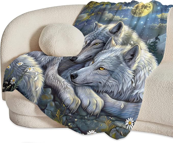 Wolf Blanket Wolves Gifts for Girls Boys Woman Kids Wolf Animal Lover Throw Blankets Soft Blanket Warm Fleece Flannel Plush Blankets for Bed Sofa Couch 40"x50"