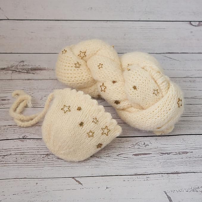 Newborn Baby Photography Props Outfits Hat Long Ripple Wrap Set for Boys Girls Photography Photoshoot Photos
