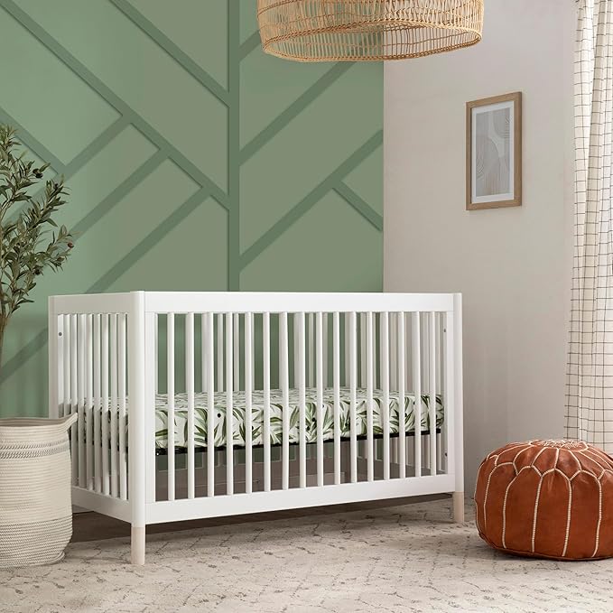 Babyletto Gelato 4-in-1 Convertible Crib with Toddler Bed Conversion in White and Washed Natural, Greenguard Gold Certified