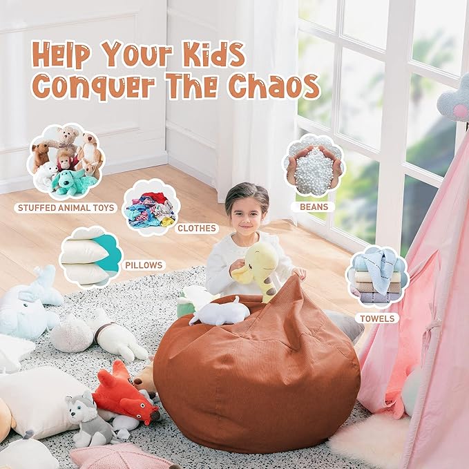 Nobildonna Bean Bag Chair Cover (No Filler) for Kids and Adults,Beanbag Stuffed Animal Storage Without Filling Plush Toys Holder and Organizer Soft Premium Corduroy 200L