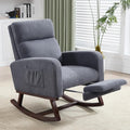 Rocking Chair Nursery with Foot Rest, Teddy Nursing Rocking Chairs for Mom Breastfeeding, Rocker Glider Chair with High Backrest for Living Room, Bedroom, Blue Grey