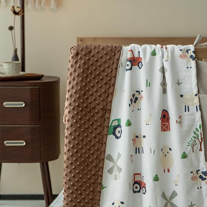 Baby Blanket for Boys Girls, 30x40 Inch Soft Lightweight Minky Dot Blanket with Farm Animals, Double-Layer Dotted Backing for Infant Toddler Nursery Crib, Sensory Security Blanket