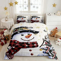 Feelyou Kids Christmas Theme Decorations Bedding Set Xmas Snowman Comforter Set for Boys Girls Snowflake Kawaii Cute Beige Golden Bedroom Collection King Size