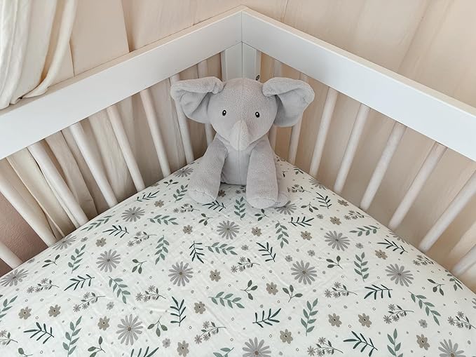 Dreamology Muslin Crib Sheets for Boys,Girls,Soft,Breathable Crib Sheet,2 Pack,100% Cotton Floral Crib Sheets for Standard Cribs,Toddler Bed Sheets,28x52 Crib Mattress Sheet | Green and Flowers