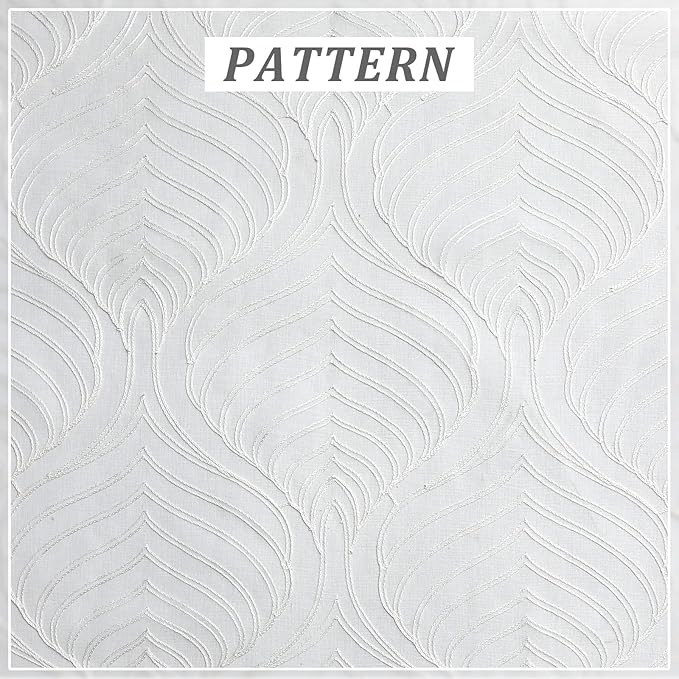 VISIONTEX White Sheer Curtains 72 Inches Long 2 Panels Set Moroccan Embroidery Texture Geometric Rod Pocket Ivory White Voile Tulle Semi Window Treatment Pair for Bedroom Living Room 54 x 72 Inches