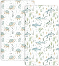 Pack and Play Sheets 2 Pack, Fitted Jersey Knit Mini Crib Sheets for Baby Boys and Girls, Compatible with Graco Pack N Play and Mini Crib Mattress (Turtle & Shark, Pack N Play/Mini Crib Sheets)