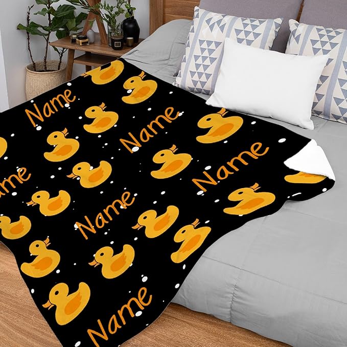 Custom Flannel Blanket with Text Cute Snowflake and Duck Customized Blankets Warm Unique Personalized Throw Souvenirs Gift of Love