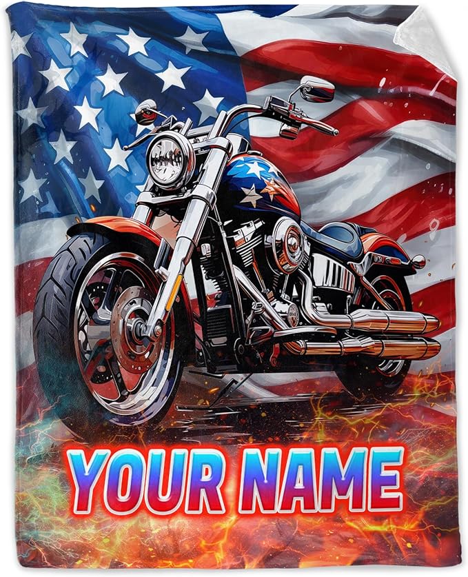 Personalized Throw Blanket Gift for Motorcycle Lovers - 30" x 40" Inches Furry Boys Blankets with Name - Fuzzy Throws for Sofa, Office