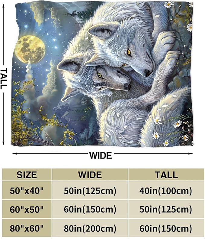 Wolf Blanket Wolves Gifts for Girls Boys Woman Kids Wolf Animal Lover Throw Blankets Soft Blanket Warm Fleece Flannel Plush Blankets for Bed Sofa Couch 60"x80"