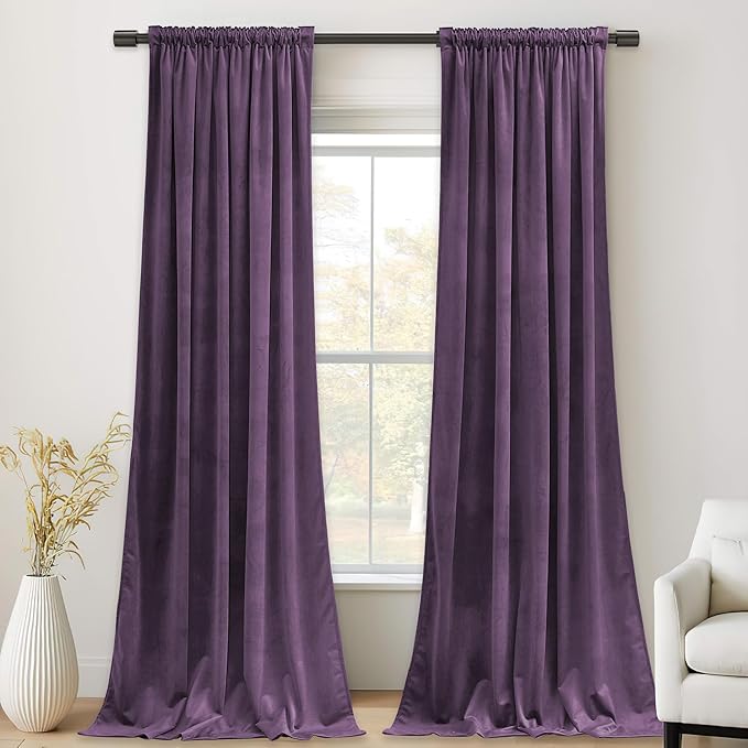 StangH Lavender Velvet Curtains, Room Darkening Soft Velvet Drapes for Bedroom Living Room, Thermal Insulated Window Treatment with Back Tab, Energy Efficient Privacy Protect, 52x84 inch, 2 Panels