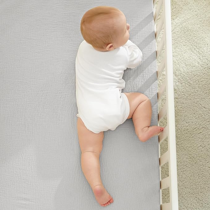 Bearmoss Muslin Mini Crib Sheets for Pack N Play Mattress - 100% Cotton - 38"x26" Soft Breathable Playard Baby Crib Sheets Neutral for Boys Girls - 2 Pack (Blue Elephant)