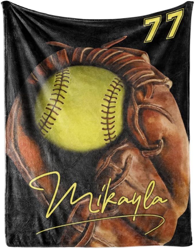 Personalized Baby Softball Blanket: Custom Bedding for Kids Soft Ball Throw Blankets - Perfect Newborn Gift Infant Swaddling Blanket with Name 60x80inch