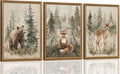 ICHZUMW Woodland Nursery Decor Wall Art Set of 3, Cute Forest Animals Canvas Prints Bear Fox Deer Pictures, Nature Watercolor Paintings for Baby Room Kids Bedroom Playroom, Neutral Artwork, 12x16in