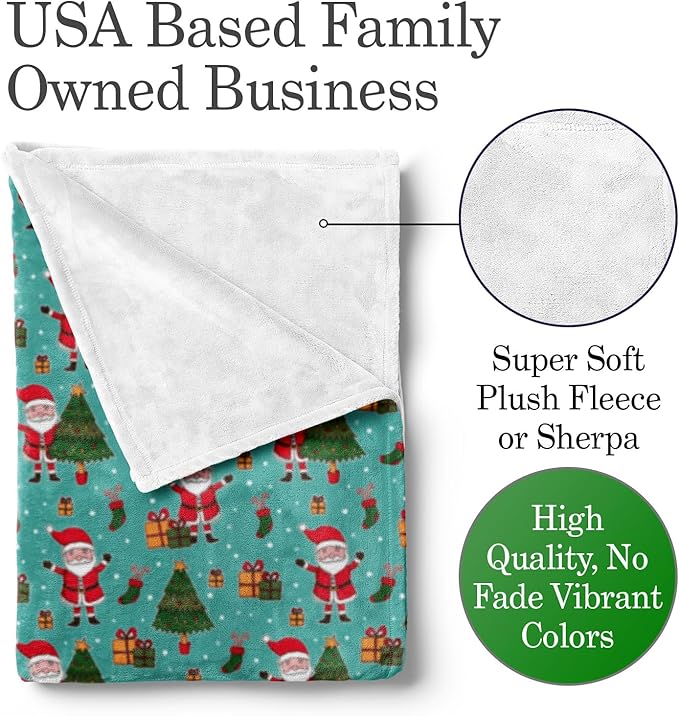 Custom Santa Blanket - Ships Next Day, Printed in USA - Warm Fleece or Sherpa Sofa Throw for Christmas, Perfect for Bed or Couch - Customizable Family Throws (Fleece 60x80)